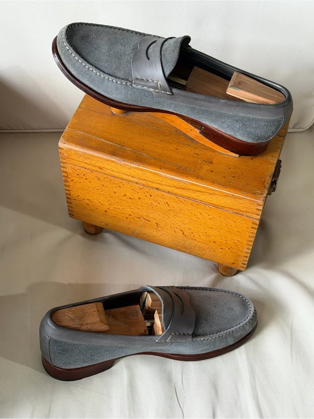 Johnston & Murphy Gray Blue Suede Penny Loafers | Sheepskin | Size 9.5 - Picture 1 of 13